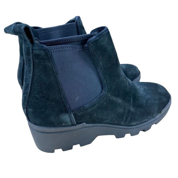 Eileen Fisher NWOB Splash Waterproof Suede Black Wedge Bootie Size 5 Lug Sole - Picture 2 of 7